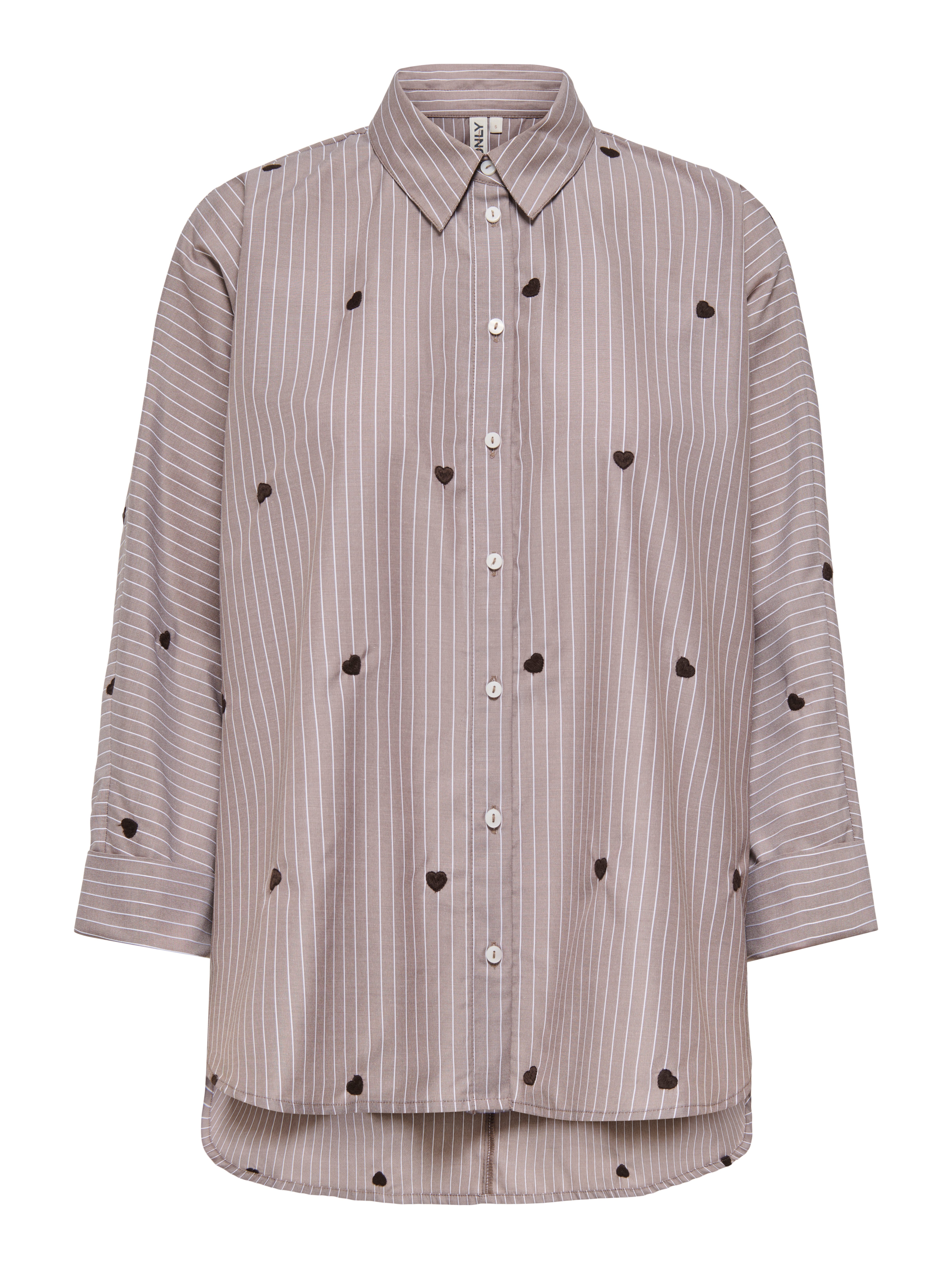 ONLY Hemdbluse ONLNEW LINA GRACE LS STRIPE EMB SHIRT Materialmix, Herzchen Stickerei