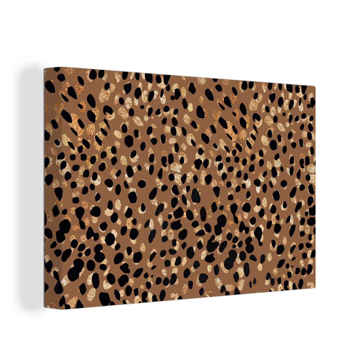 OneMillionCanvasses® Leinwandbild Tiermuster - Leopard - Gold - Braun, (1 St), Wandbild Leinwandbilder, Aufhängefertig, Wanddeko, 30x20 cm