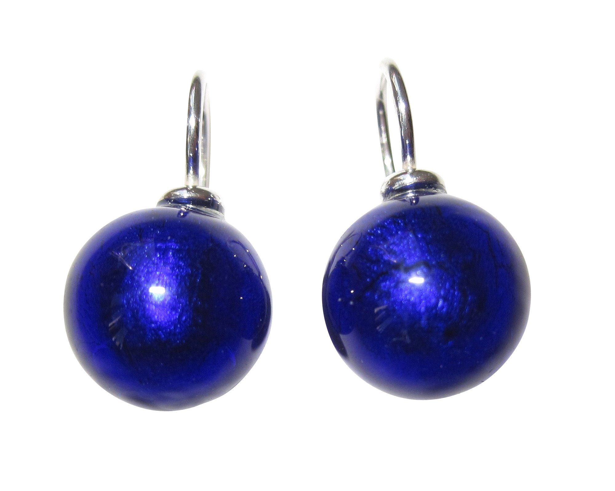 Mugello Paar Ohrhänger Murano dunkelblau Sterling-Silber schönes Geschenk elegant, Handgearbeitetes Muranoglas mit eingearbeitetem Blattgold aus Italien