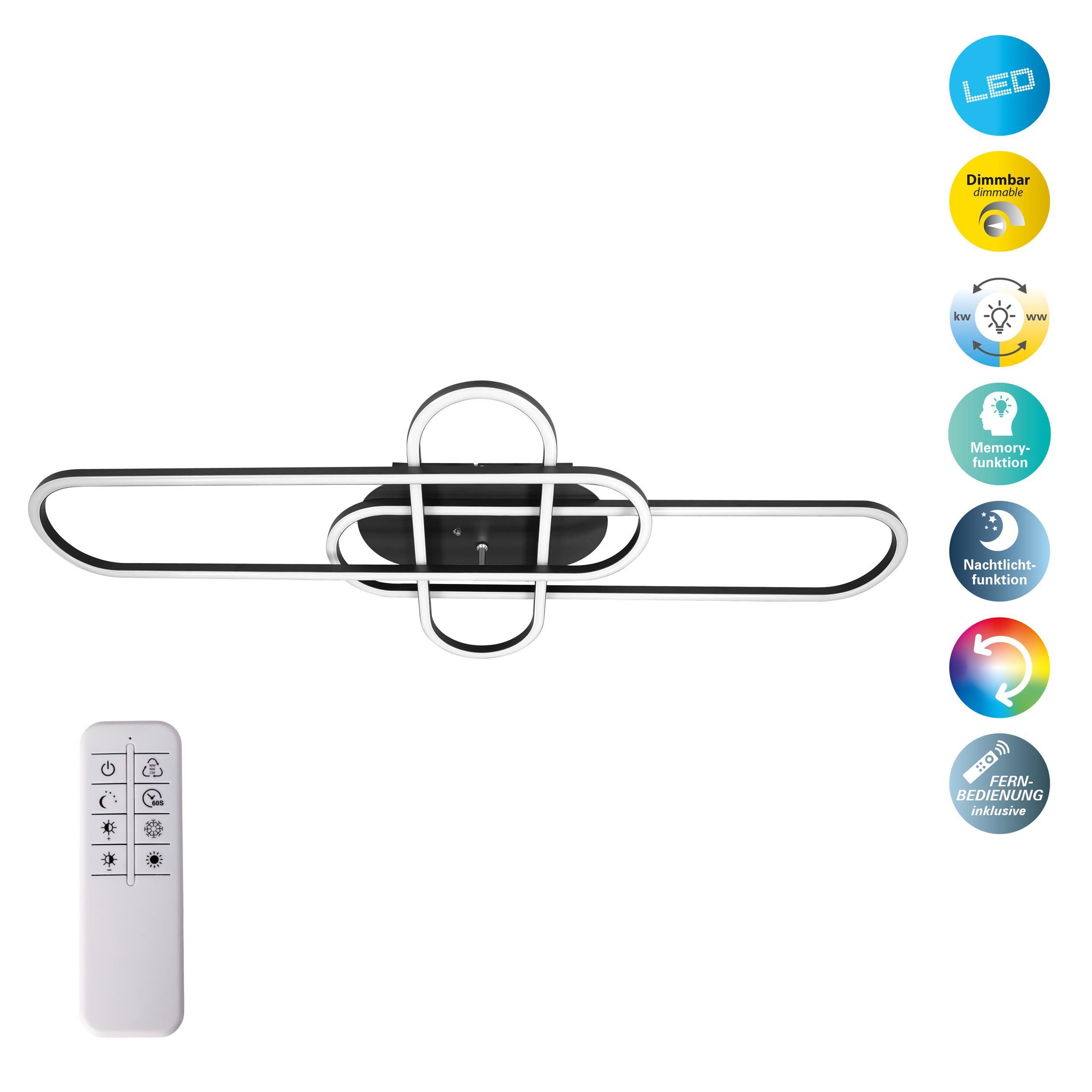 näve LED Deckenleuchte CARLON, Dimmfunktion, LED fest integriert, Kaltweiß, Neutralweiß, Warmweiß, Dimmbar;CCT-Funktion;Memoryfunktion;Nachtlichtfunktion;Zeitschaltuhr