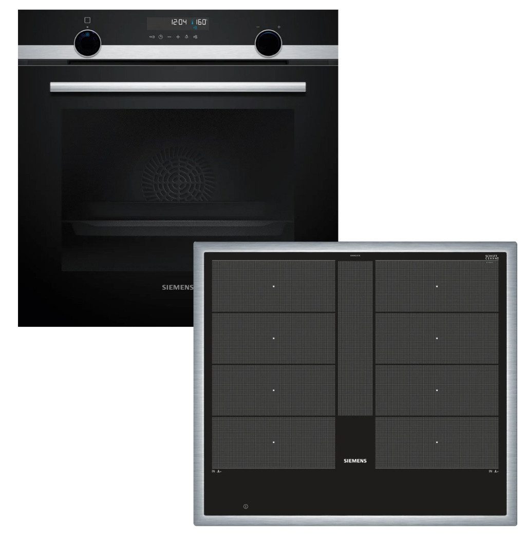 SIEMENS Backofen-Set Backofen Pyrolyse 3DHeißluft + Induktionskochfeld varioInduktion Boost, mit 1-fach Teilauszug, Pyrolyse-Selbstreinigung Hydrolyse