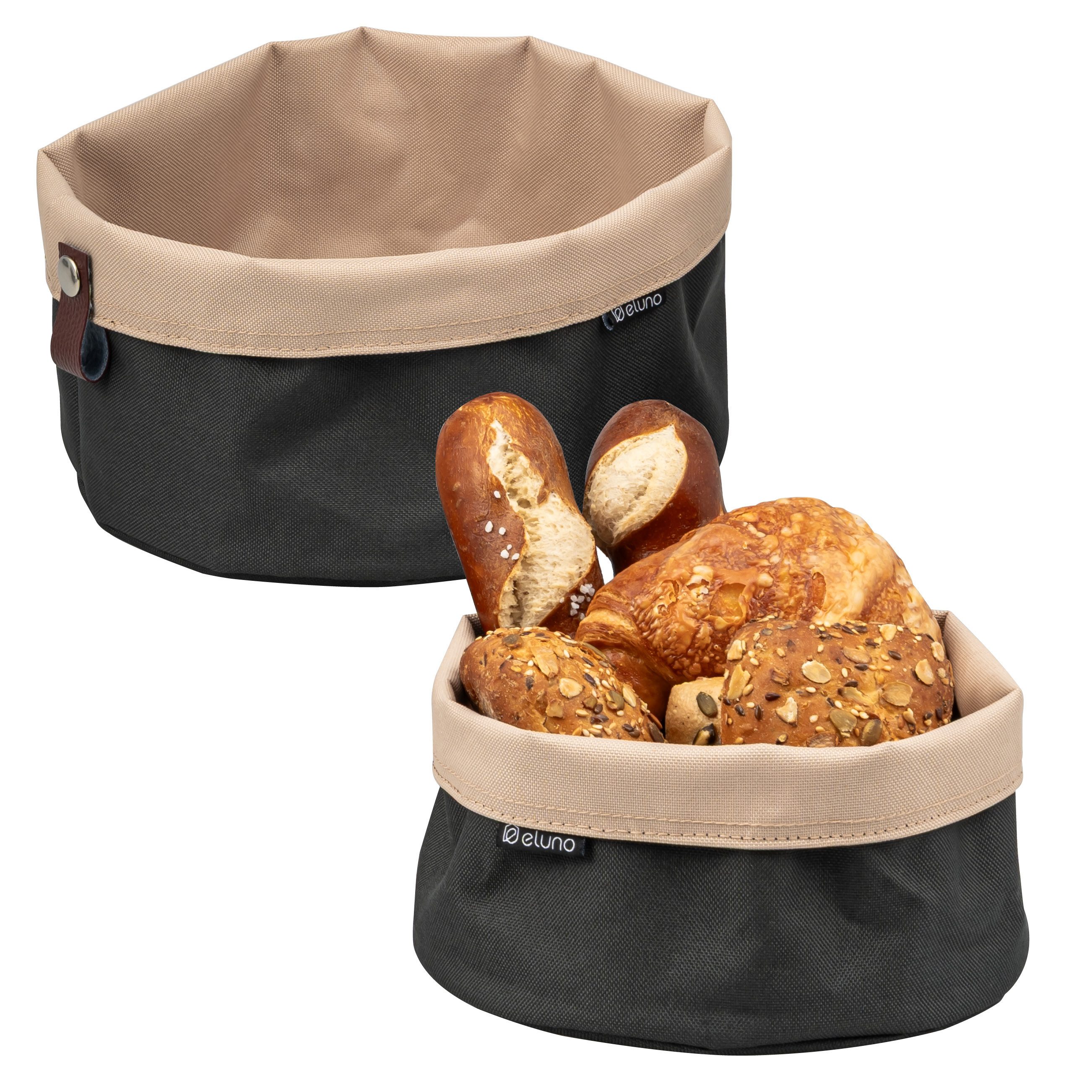 eluno Brotkorb NOVARA 2er Set, rund, 100% Polyester, Kunstlederlasche, (2-tlg)