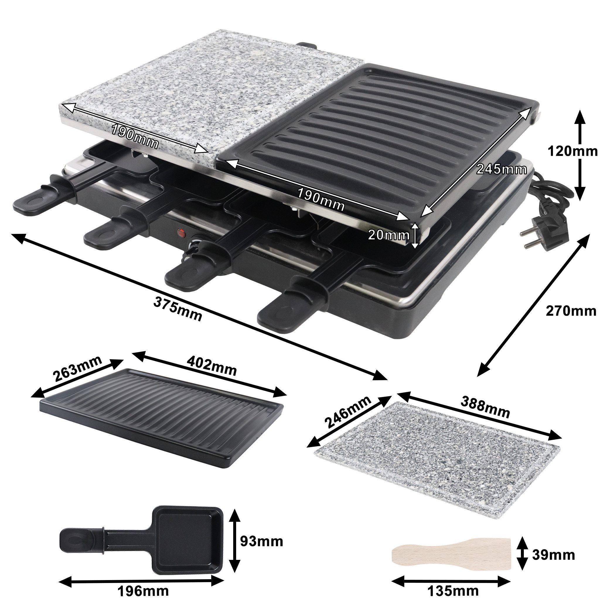 FIVMEN Raclette Grill Tischgrill Elektrisch Antihaftbeschichteter Grillplatte