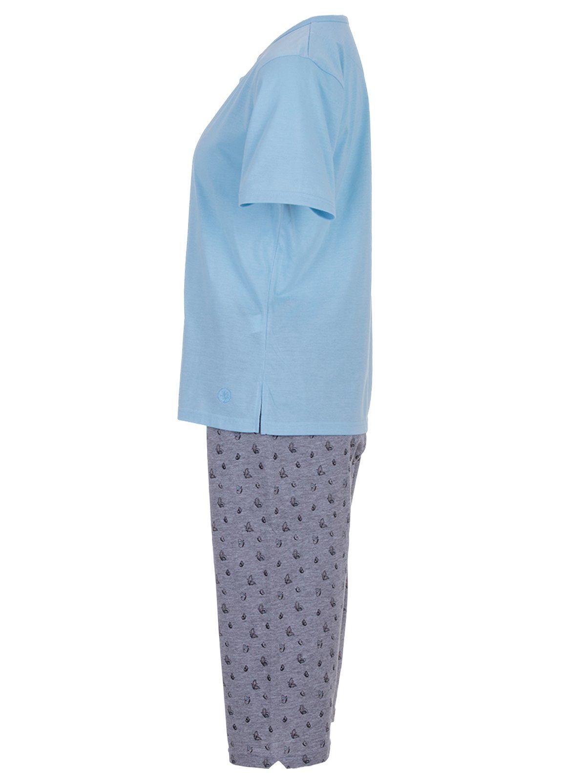 zeitlos Schlafanzug Pyjama Schmetterling Set Capri blau 