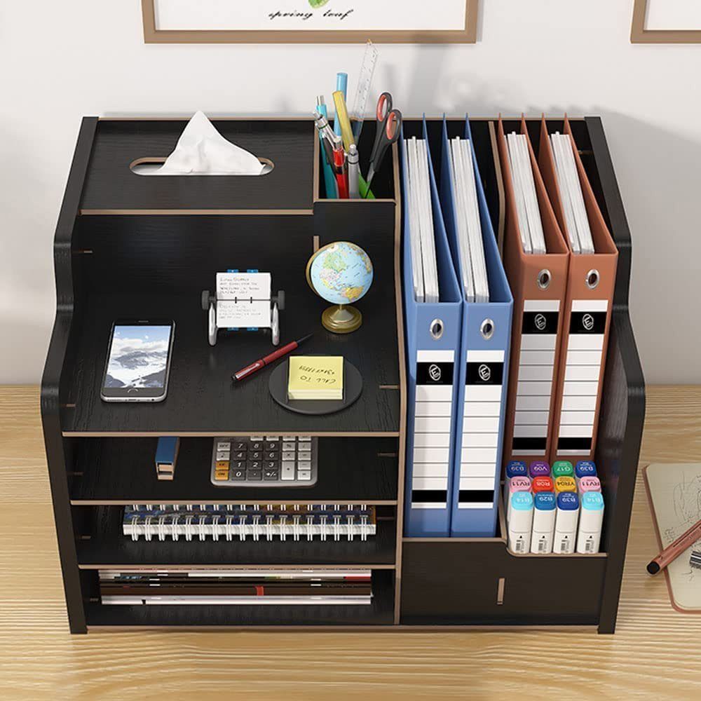 AUKUU Regal-Schreibtisch Regal-Schreibtisch Aktualisierter Aktenregal Schreibtisch-Organizer schwarz aus DIY Holz
