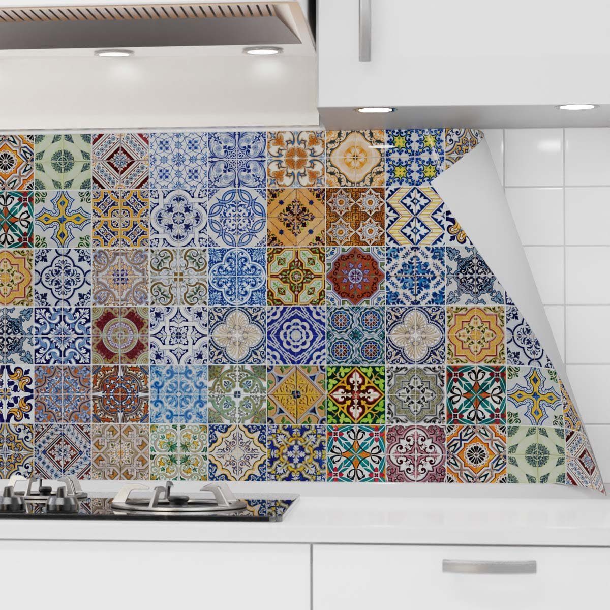 danario Küchenrückwand selbstklebend - Matt - Mosaikfliesen bunt PET - Spritzschutz versteifte Folie Küche