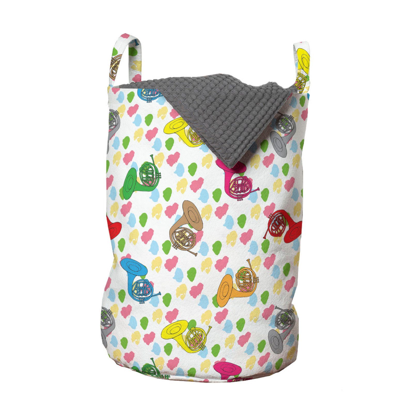 Abakuhaus Wäschesäckchen Wäschekorb mit Griffen Kordelzugverschluss für Waschsalons, Bunt Instrumente Farbe Blots