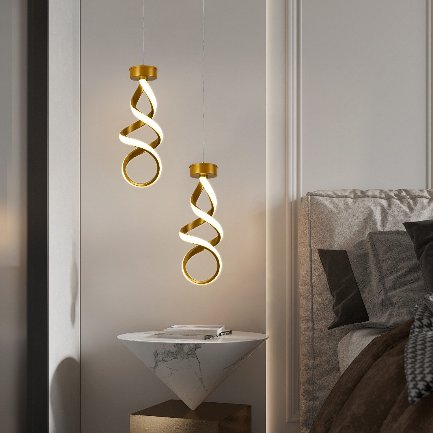 JDONG Pendelleuchte Moderne LED Hängeleuchte Spirale 150cm Höhenverstellbar, LED fest integriert, 3000K Warmweiß, Gold/Schwarz, 35H*15D Hängeleuchte für Esszimmer Wohnzimmer Bar Küche