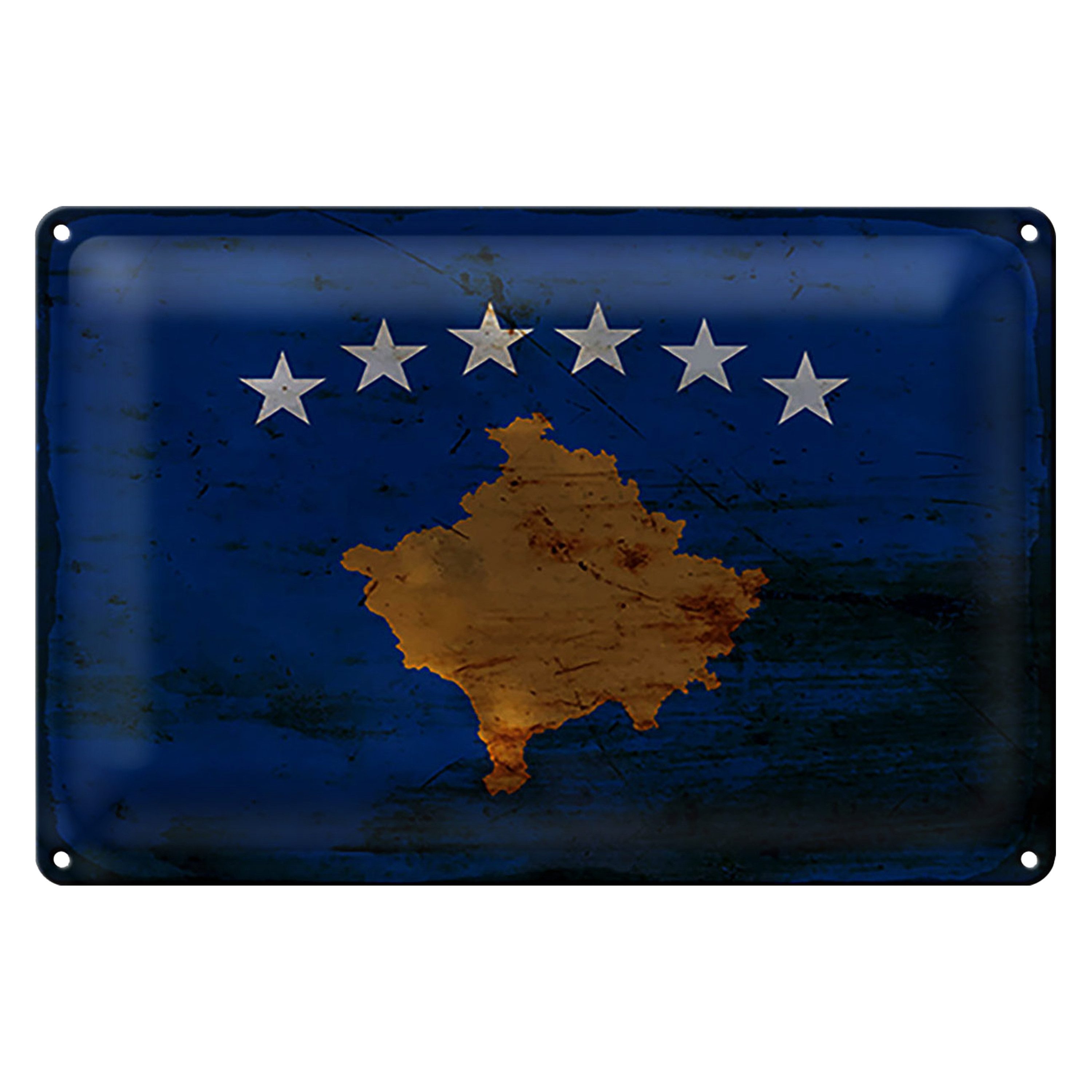 Roomando Metallschild Flagge Kosovo 18x12cm Flag of Kosovo Rost