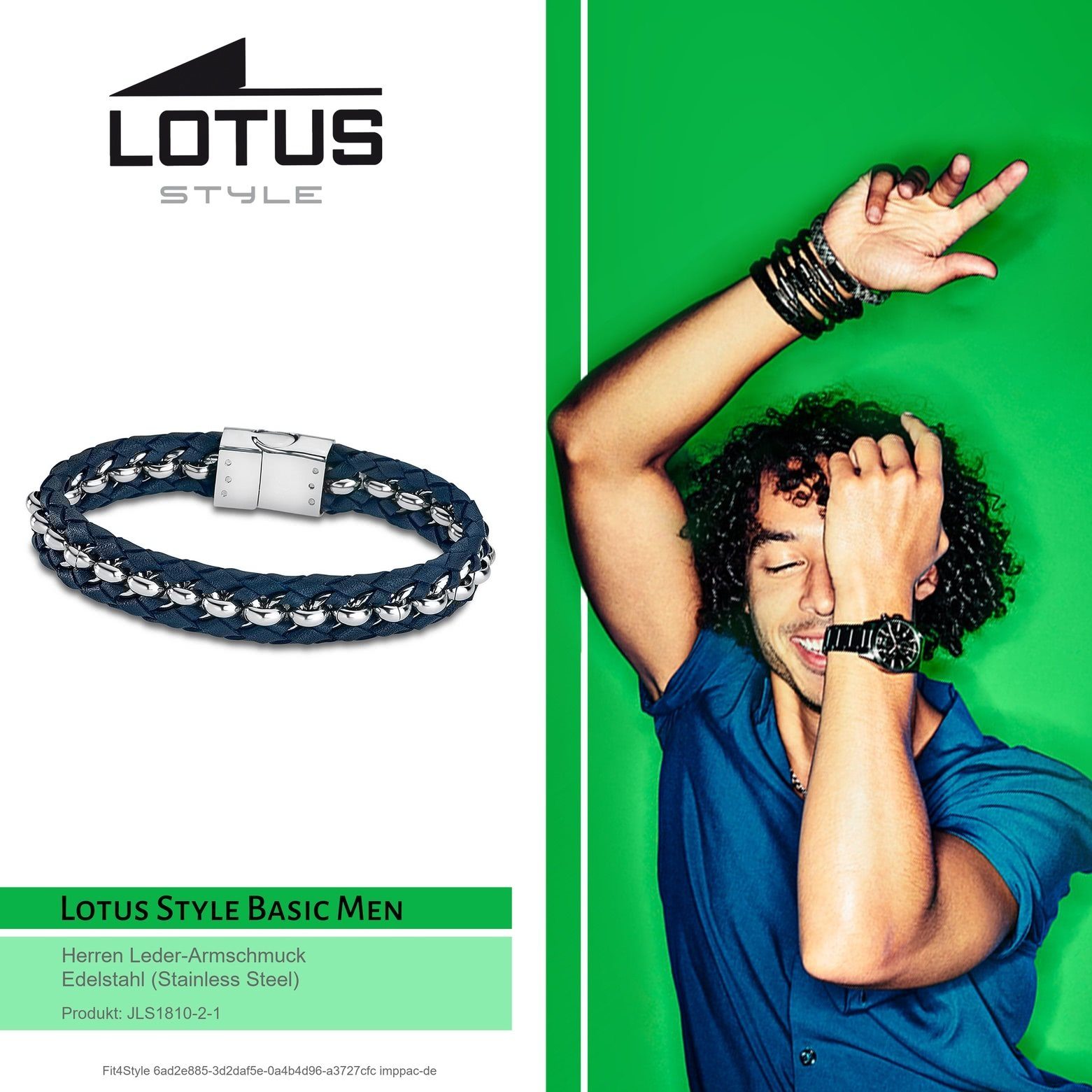 Edelstahl Lotus Armband Echtleder Armband blau Steel), Style silber Herren Style für (Stainless aus Lotus (Armband),