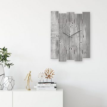 Kreative Feder Wanduhr Designer-Wanduhr Altes Holz Grau (ohne Ticken; Funk- oder Quarzuhrwerk; elegant, außergewöhnlich, modern)