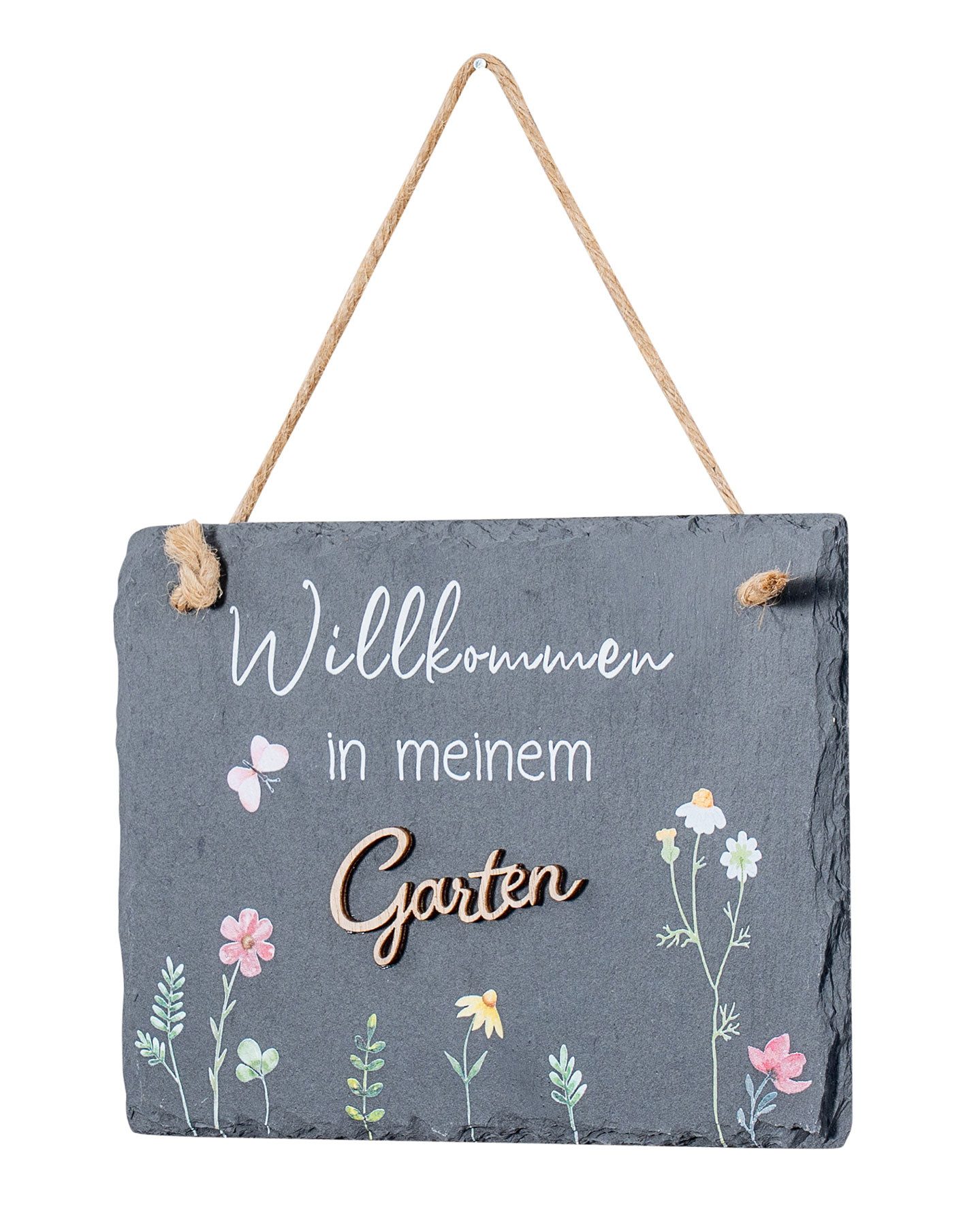 Levandeo® Wandbild, Schiefertafel Garten 20x15cm Willkommen Gartendeko Garten-Schild