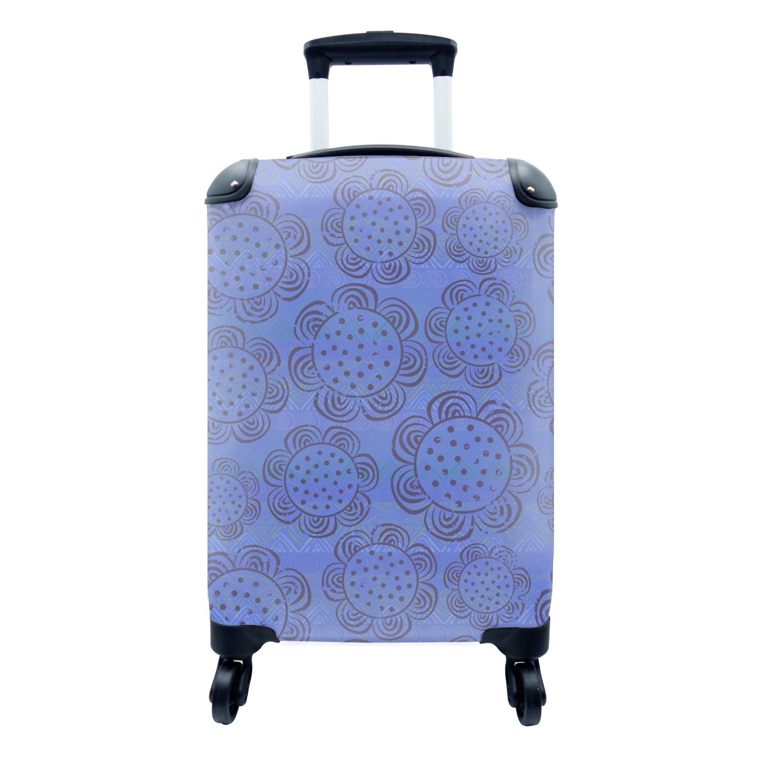 MuchoWow Handgepäckkoffer Blumen - Muster - Blau, 4 Rollen, Reisetasche mit rollen, Handgepäck für Ferien, Trolley, Reisekoffer
