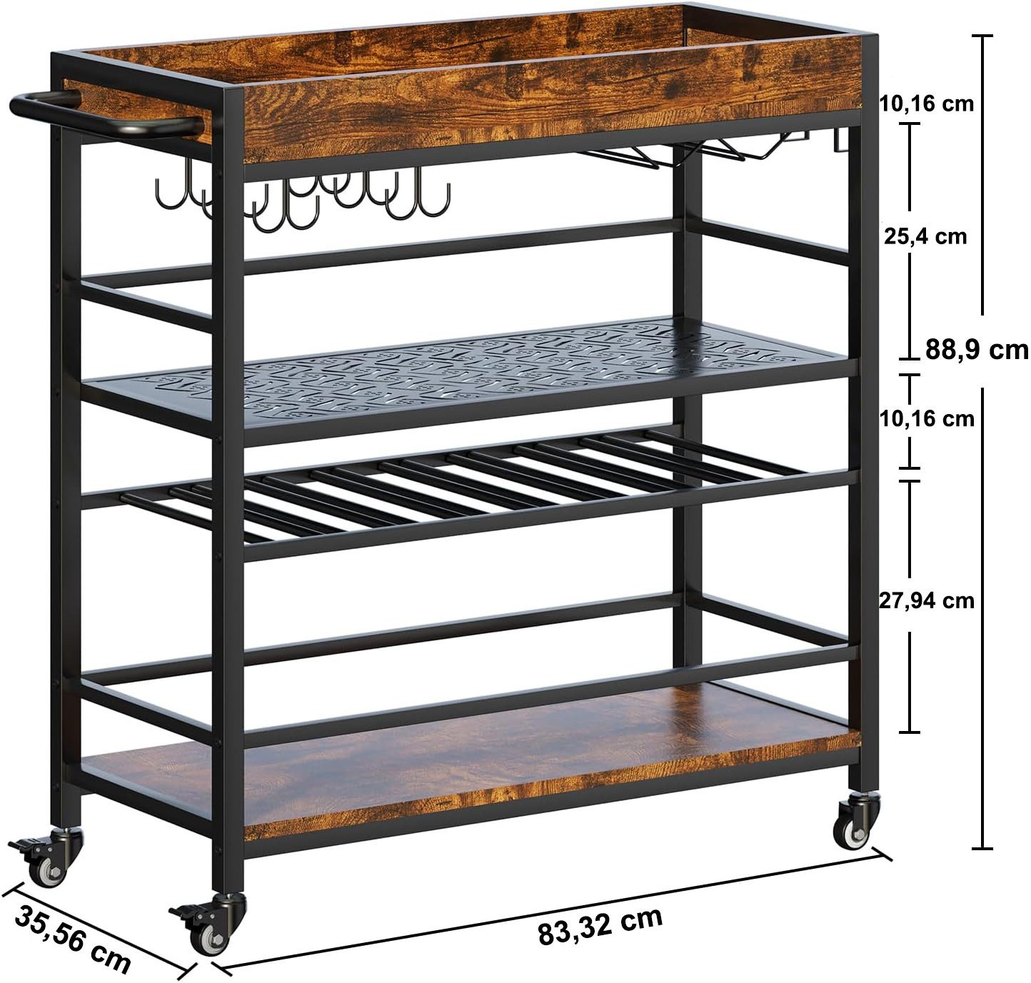 OUTMAX Küchenwagen Mit Weinregal & 3 Partitionen - für Hausbar, Retro-Desig günstig online kaufen