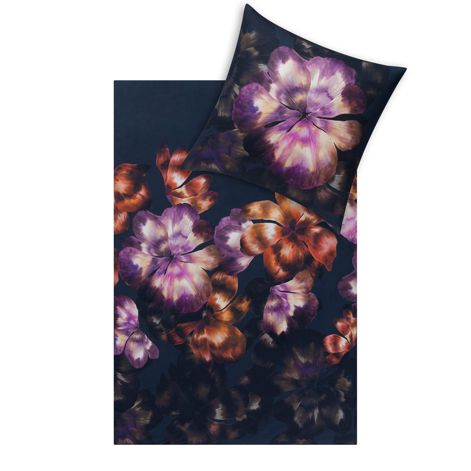 Estella Bettwäsche Emilia 6331 605 Dunkelblau, Interlock Jersey, 2 teilig, Blumen, Blüten