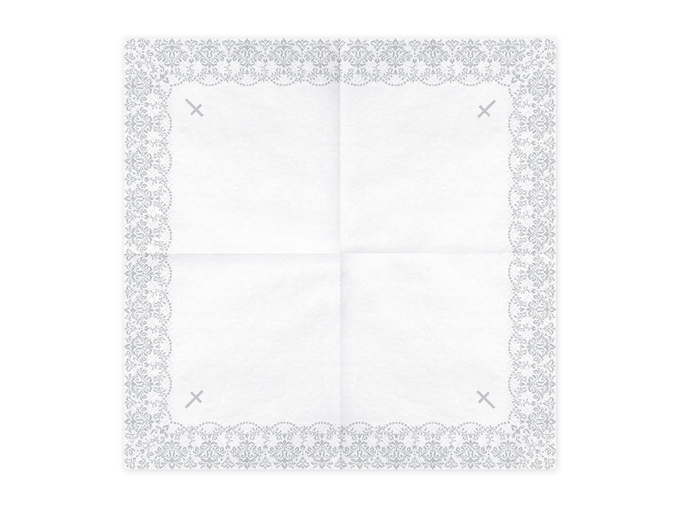 partydeco Papierserviette, Servietten Papier 33x33cm mit Ornamente Motiv 20 Stück Weiß / Silber