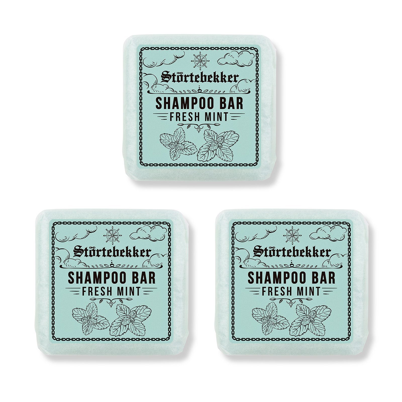 Störtebekker Festes Haarshampoo Fresh Mint, 3-tlg., Vegane & Nachhaltige Reinigung für Körper und Haar