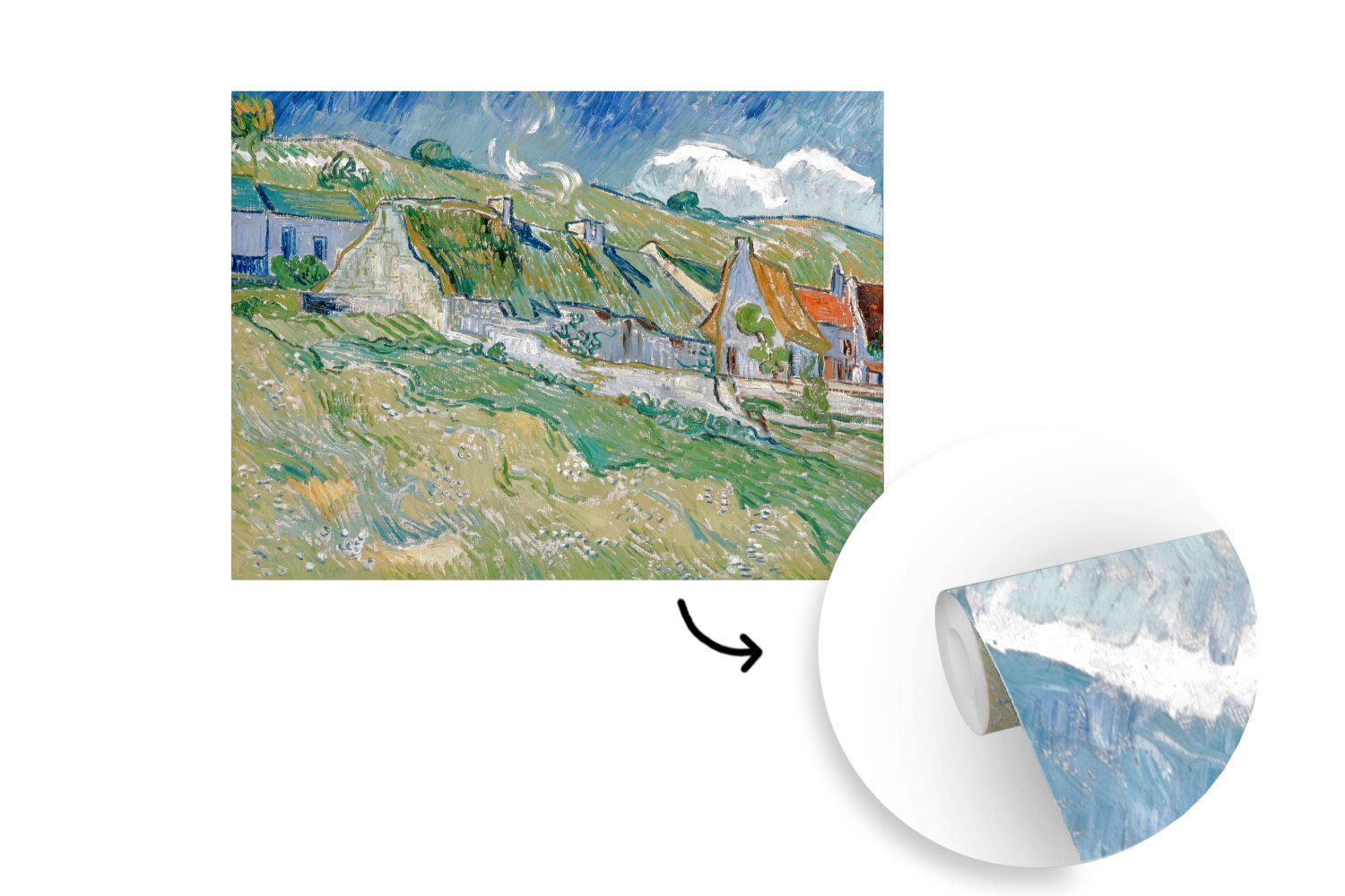 Reetgedeckte Vincent Cordeville Wohnzimmer, Tapete Matt, Gogh, Montagefertig van Fototapete für Wandtapete Ferienhäuser Vinyl in - (5 MuchoWow St), bedruckt,