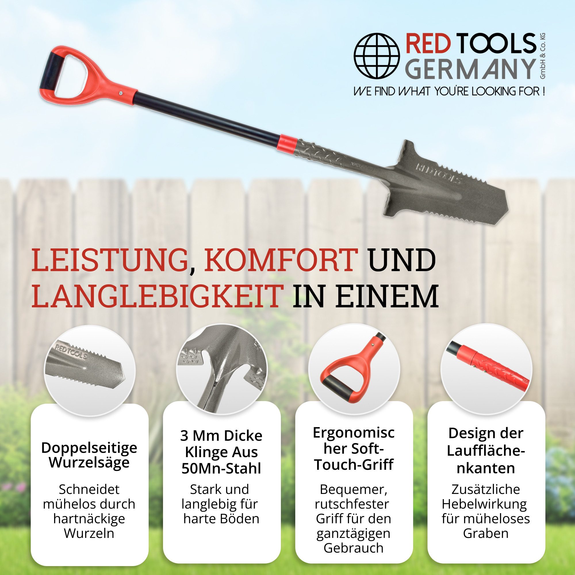 Red Tools Spaten Power Head 115cm Gärtnerspaten - Spaten mit Wurzelsäge, (S günstig online kaufen