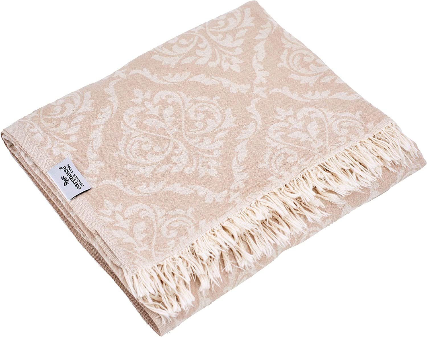 Tagesdecke Jacquard Single Size Barock 150 x 200 cm beige, 100% feine  Baumwolle, Carenesse, Edle & zarte Wendedecke Überwurf für Bett & Sofa  Wohndecke Tischdecke