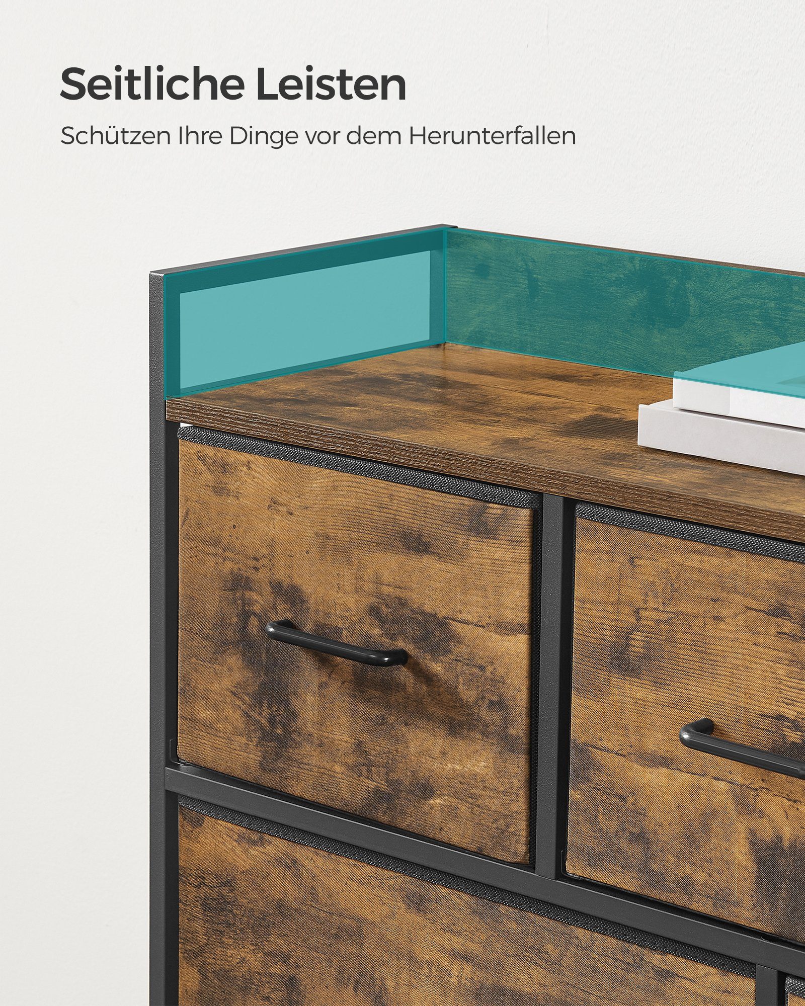 SONGMICS Kommode, Schrank, 7 Schubladen mit Griffen, Industrie-Design,98×85×28.5cm