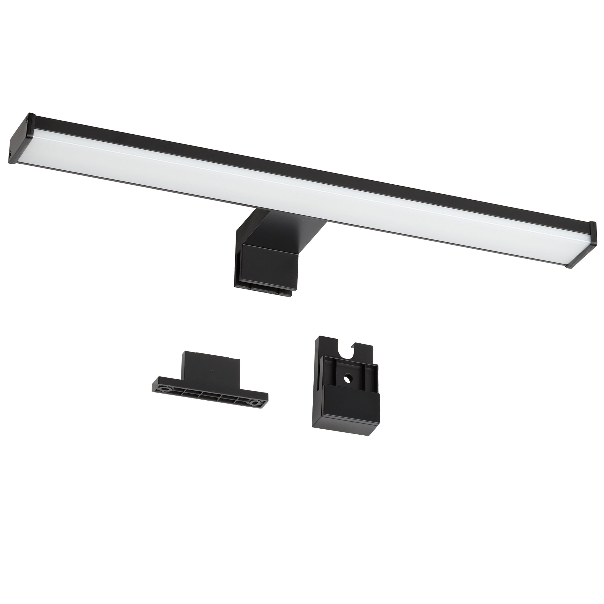 Oktaplex lighting LED Spiegelleuchte Bali 40cm IP44, Wand-, Klemm- und Aufbauleuchte, LED fest verbaut, warmweiß 3000K, 3 in 1 Spiegellampe Badezimmer Spiegelleuchte LED schwarz