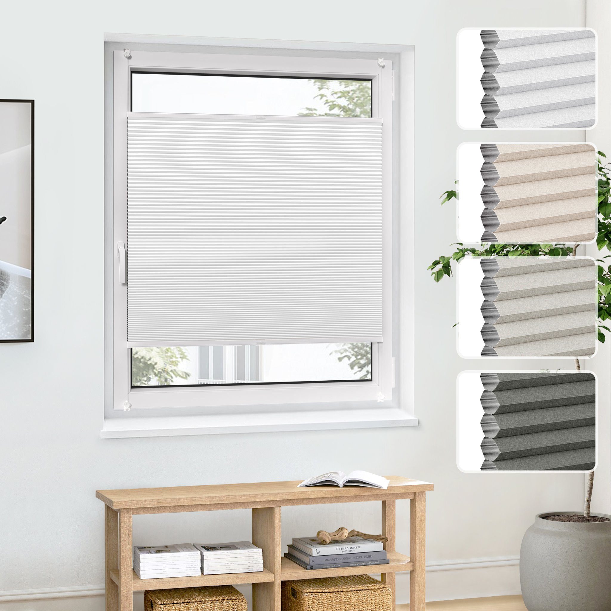 jalousiescout Wabenplissee Pure 45x90cm Weiß Thermo Ohne Bohren Wärmeschutz/Hitzeschutz, verdunkelnd, ohne Bohren, klemmen, Klemmfix, Thermo Plissee Sonnen-, Sicht- und Hitzeschutz, für Fenster und Tür