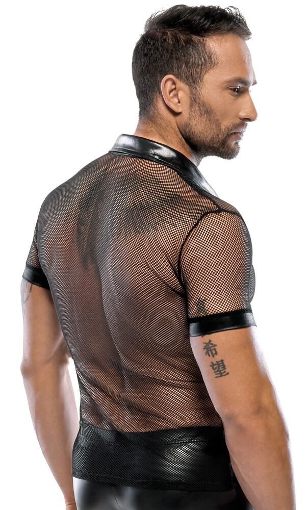 Svenjoyment Muskelshirt Transparentes Netz-Shirt mit Wetlook Polo-Kragen - schwarz (1-tlg) maskulines Hemd für erotische Augenblicke