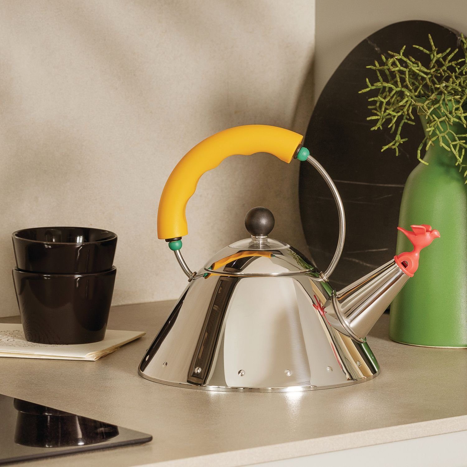 Alessi Wasserkessel 9093 Klein Gelb, Edelstahl