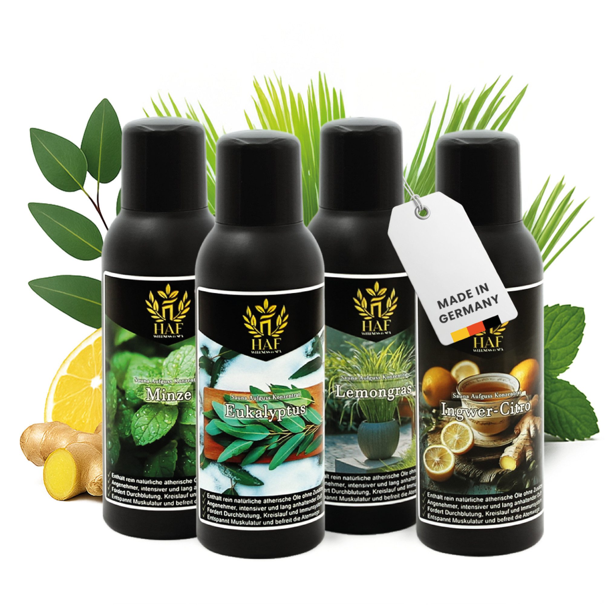 HAF Aufgusskonzentrat Sauna Aufguss Konzentrat 10 Sets in 4 Größen 400ml-1500ml Saunaaufguss, 400 ml, (Auswahl aus 10 verschiedenen Sets in den Größen:, 4x100ml; 6x100ml; 4x250ml; 6x250ml), Qualität: Made in Germany