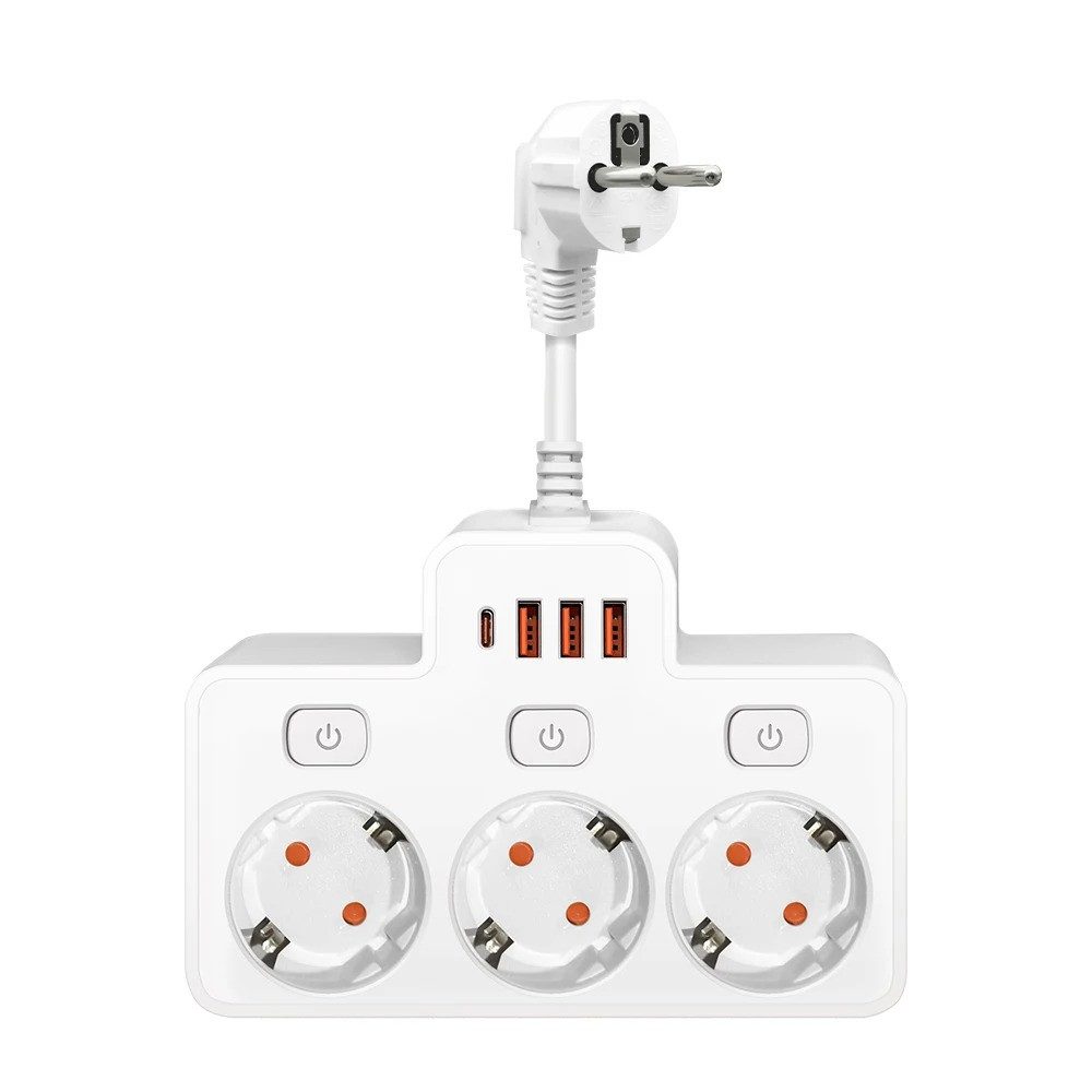 Athlix 3 Fach Steckdosenverlängerung mit USB Ladeports Steckdosenleiste 4000W Mehrfachsteckdose 7-fach (Kindersicherung, Überstrom-, Kurzschluss- und Überhitzungsschutz), 3 USB A + 1 USB C Anschluss, Umfassende Schutzfunktionen