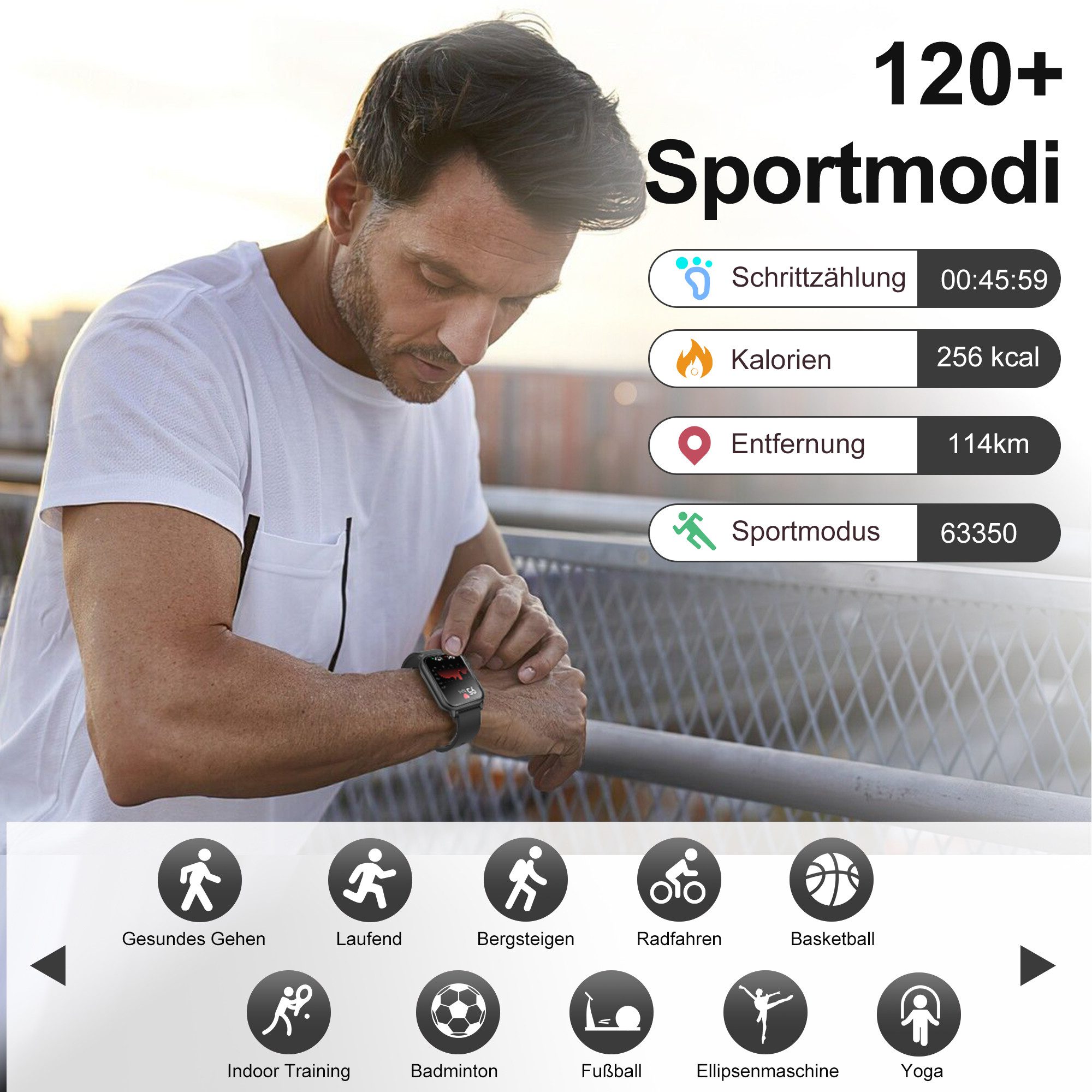 Forrlite 2026 Neues Smartwatch Damen Herren mit Telefonfunktion, Smartwatch Smartwatch (1.85'' HD Fitnessuhr,Smart Watch for Women mit 200+ Sportmodi,Fitness Tracker mit Herzfrequenz,SpO2,Schrittzähler & Schlafmonitor,IP68 für iOS Android cm)