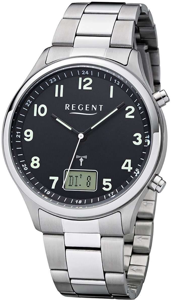 Regent Funkuhr Regent Herren Uhr BA-445 Metall Funkwerk, (Funkuhr), Herren Funkuhr rund, groß (ca. 40mm), Metallarmband