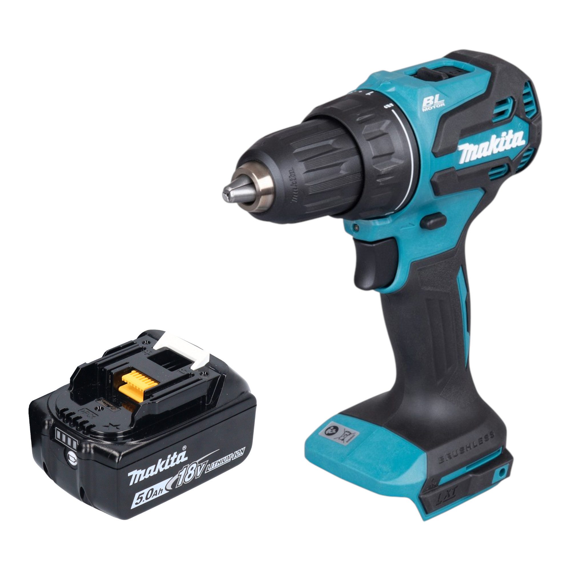 Makita Akku-Schrauber DDF 490 T1 18 V 65 Nm 1/2" Brushless + 1x Akku 5,0 Ah - ohne Ladegerät