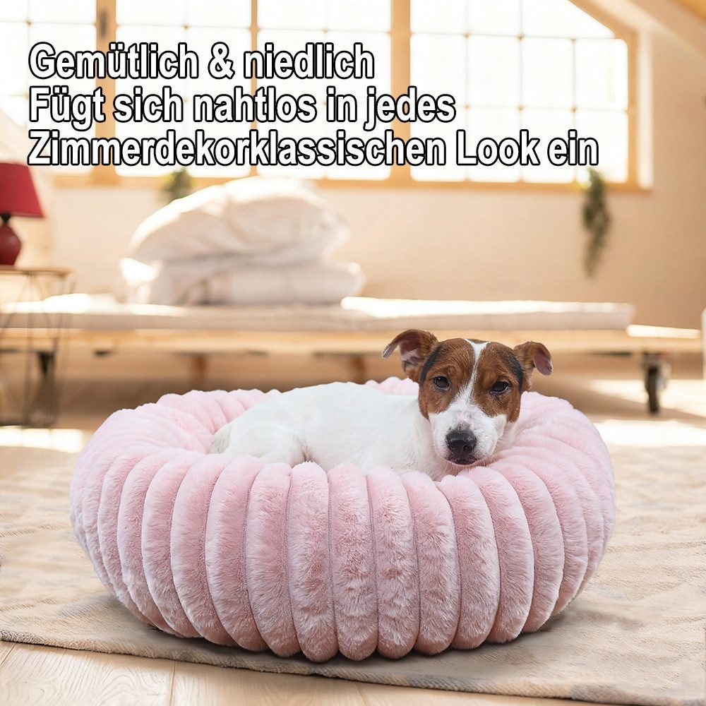 Ledander Tierbett Donut-Hundebett in mittlerer Größe, waschbar, flauschig,Hundekissen, aus Kunstfell mit Cord-Fleece-Futter und rutschfester Unterseite