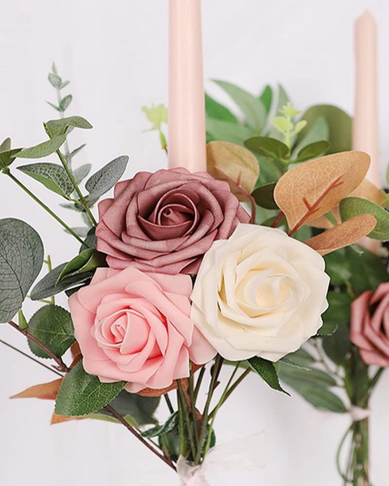 Blume Rose Stiel, Kunstblumenstrauß mit Real Touch Rosen, Künstliche STÜCKE 25 Ronner Blumen UG