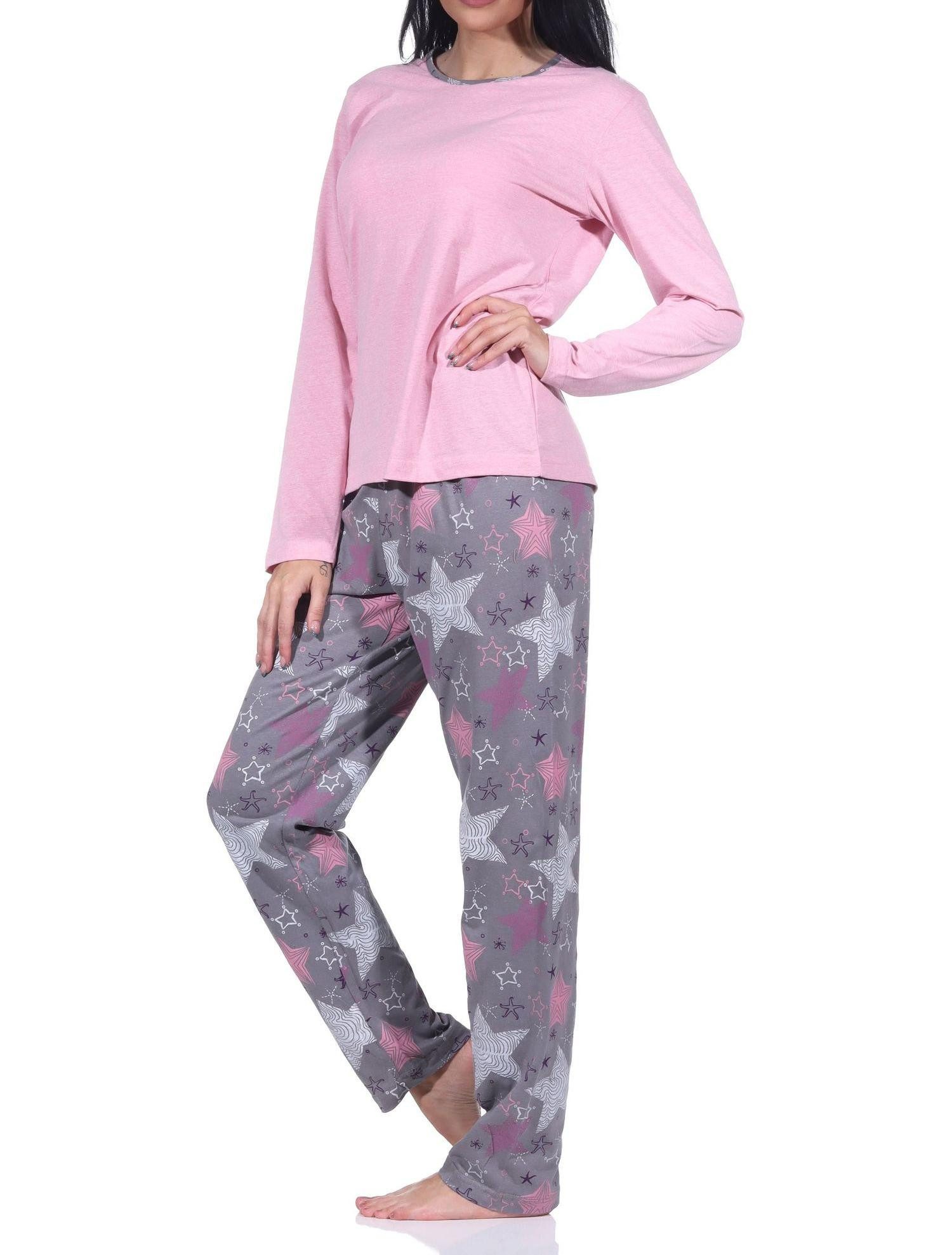 Pyjama Normann Damen Schlafanzug mit Pyjamahose in toller Sternenoptik