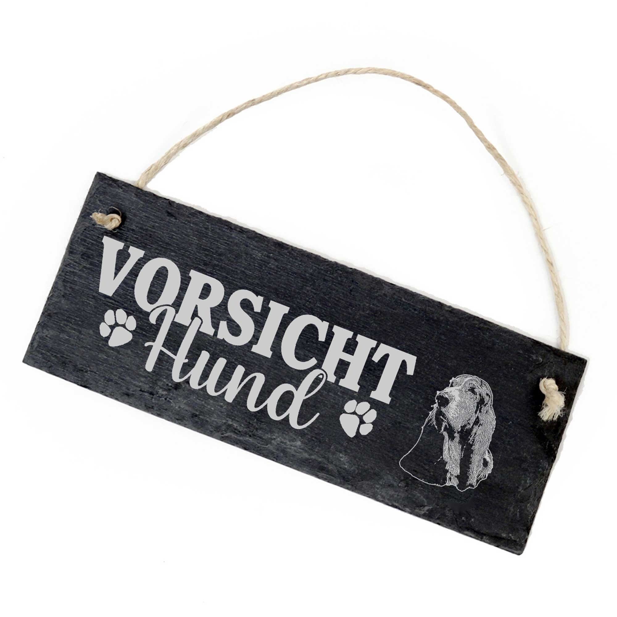 Dekolando Hängedekoration Vorsicht Hund Basset Hound Schild 22x8cm