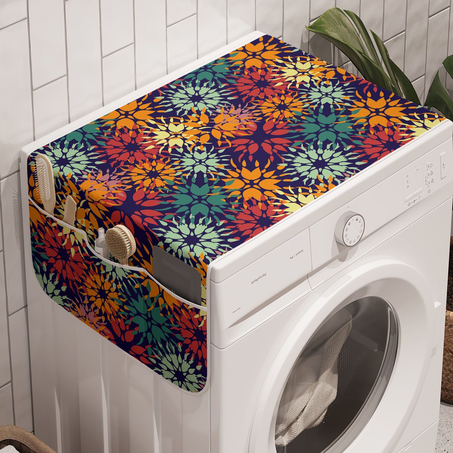 Abakuhaus Badorganizer Anti-Rutsch-Stoffabdeckung für Waschmaschine und Trockner, Blumen Buntes Blütenblatt Design