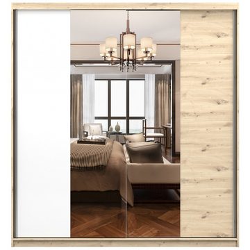 MOEBLO Kleiderschrank Marsylio (Wohnzimmerschrank mit Spiegel, Schwebetürenschrank 2-türig Schrank Garderobe Schiebtüren Schlafzimmer) (HxBxT):203x218x61cm