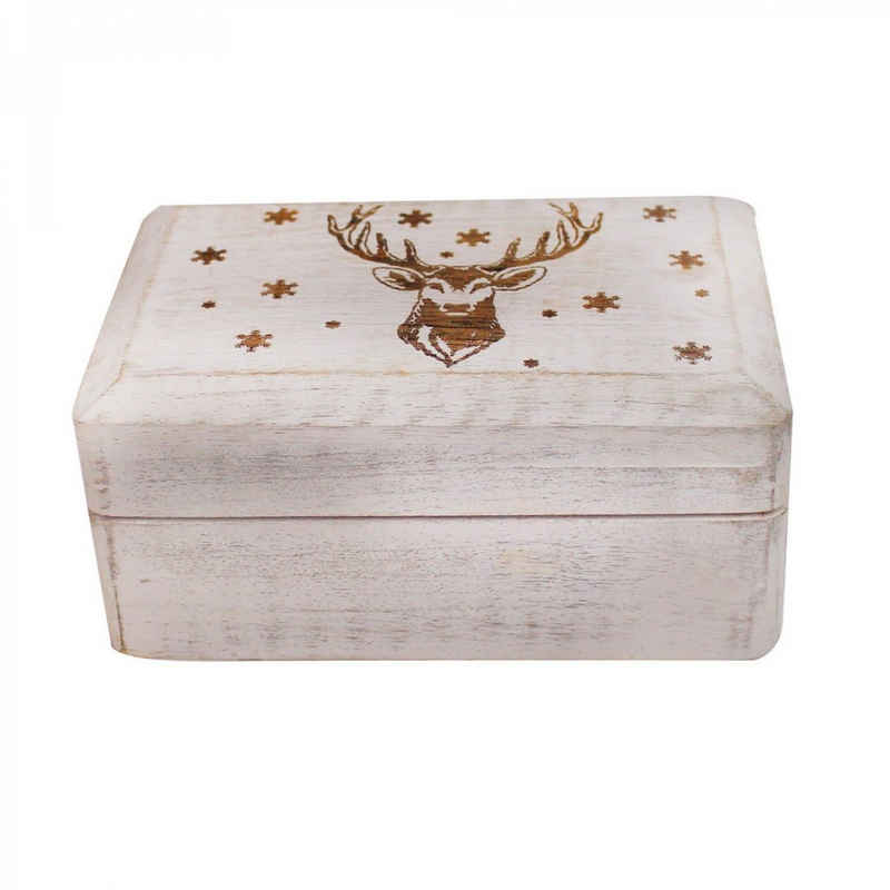 mitienda Schmuckkasten Aufbewahrungsbox aus Holz in weiß mit Hirschkopf