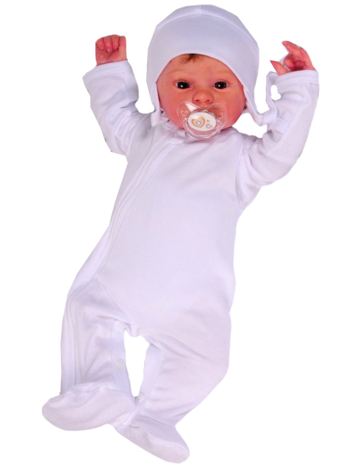 La Bortini Strampler Overall Mütze Baby Set Schlafanzug in Weiß aus reiner Baumwolle, 44 50 56 62 68 74 80