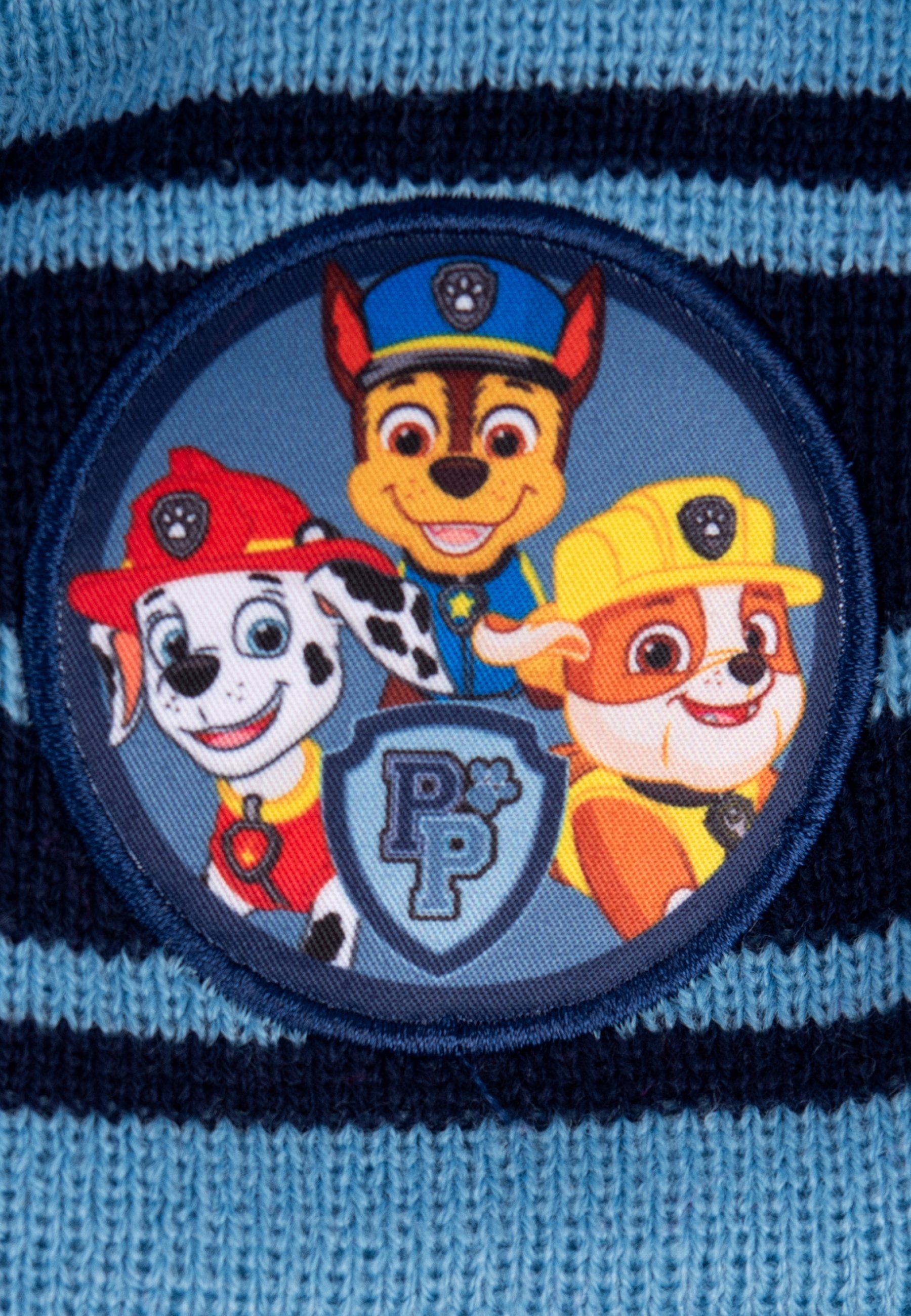 United Labels® Strickmütze Paw Patrol gestreift und mit Bommeln & Patch - Boys