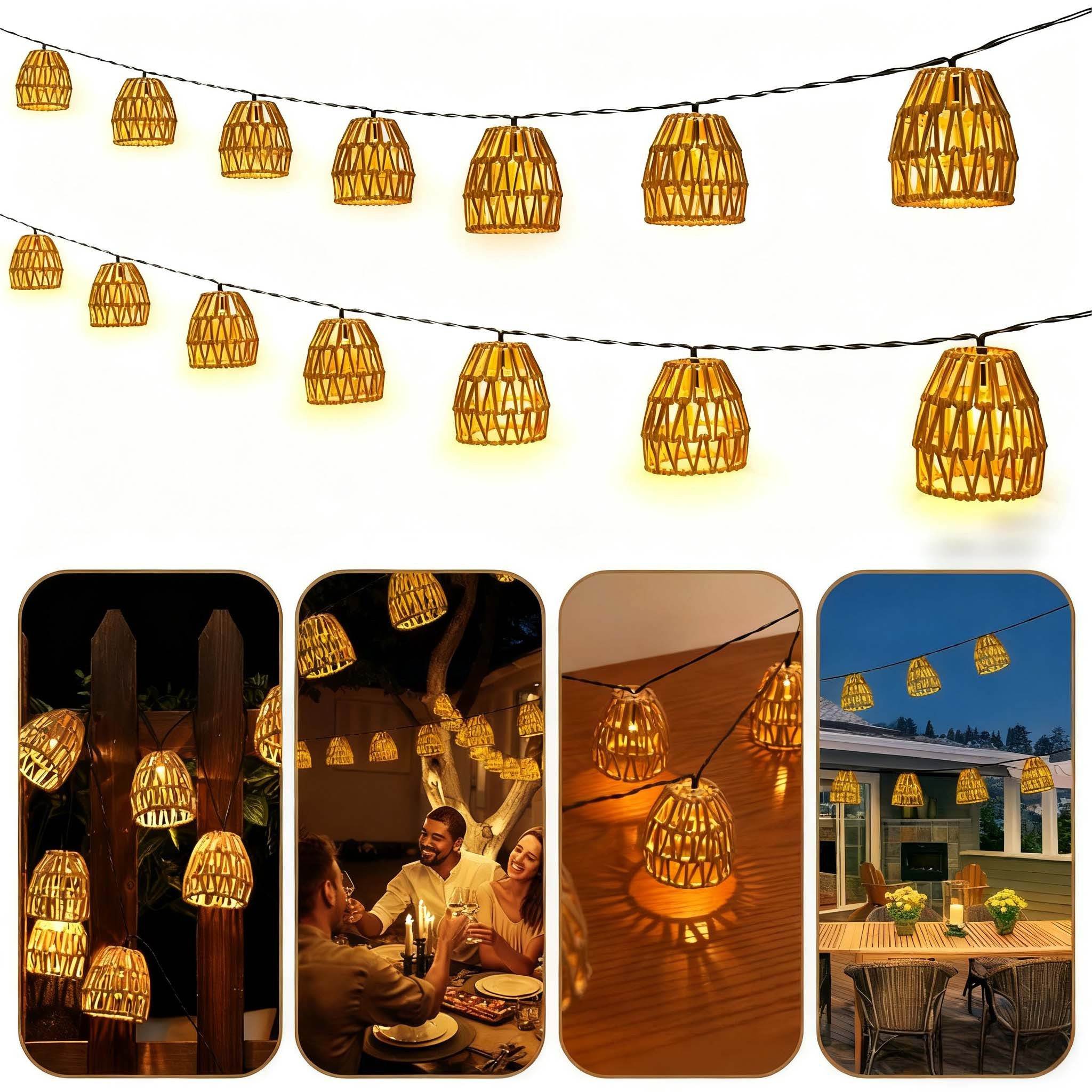 VIVIHEYDAY LED-Lichterkette Lampion Lichterkette Batteriebetrieben, 15 Lampion LEDs, I Timer-Funktion I für Halloween Weihnachten Party Terrasse Deko