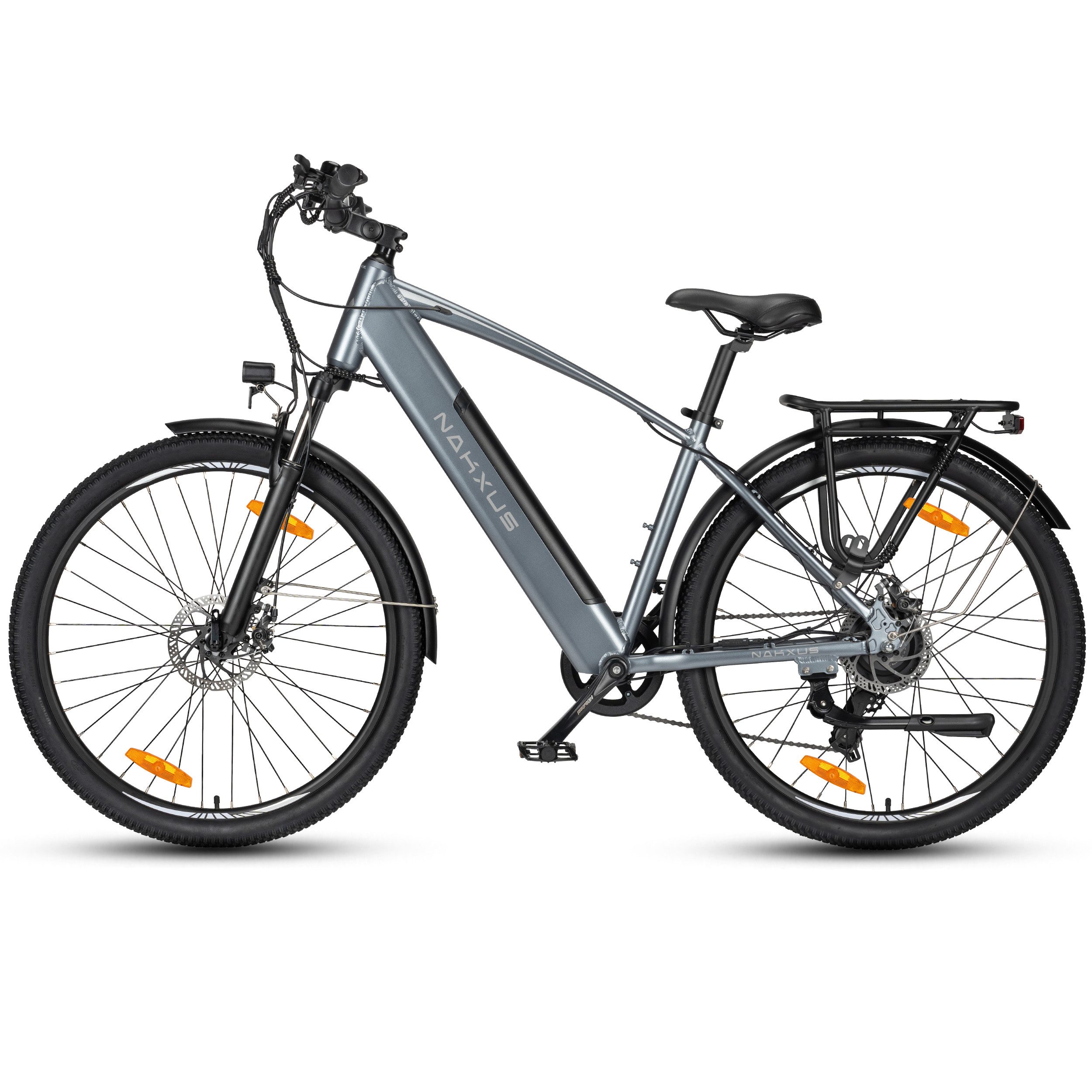 Vankel E-Bike Trekkingrad 27,5 Zoll Trekkingrad für Damen und Herren, 7 Gang, 450Wh max.70Km, 7 Gang Schimano Schaltwerk, Kettenschaltung, Heckmotor, 450 Wh, City Pedelec mit digitalem Display, leicht und aufladbar