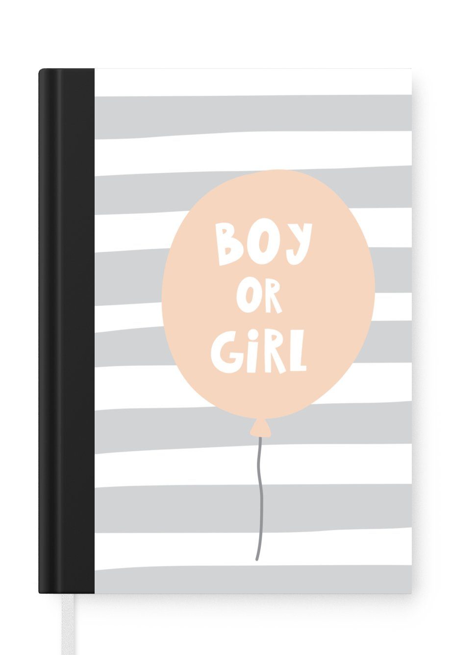MuchoWow Notizbuch Illustration mit einem Luftballon und dem Zitat "Boy or girl"., Journal, Merkzettel, Tagebuch, Notizheft, A5, 98 Seiten, Haushaltsbuch