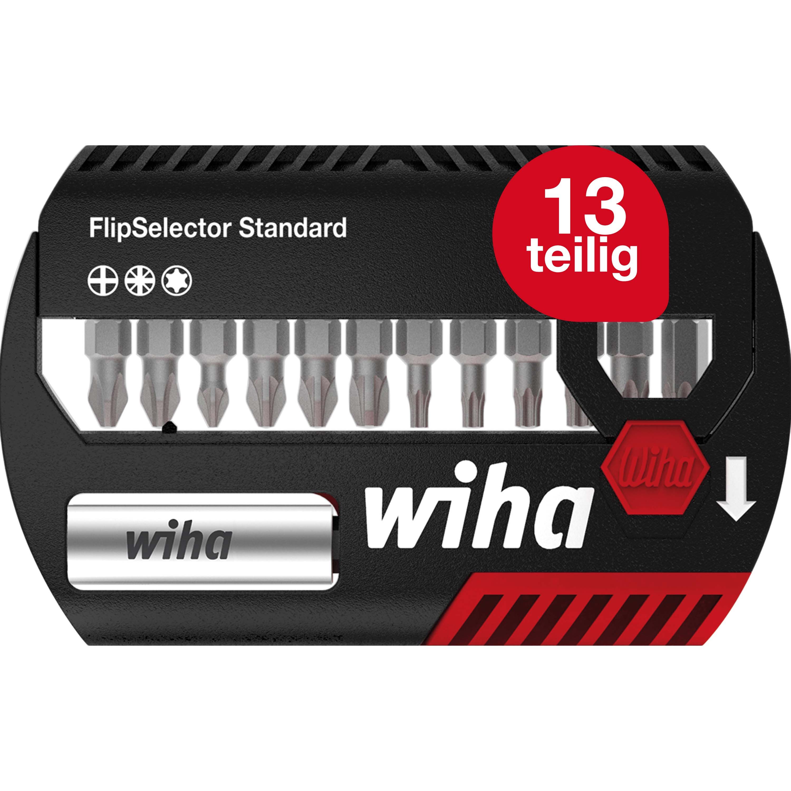 Wiha Bit-Set FlipSelector (39060) - 15 tlg., Standard 25 mm Kreuz, Pozidriv, TORX, magnetisch, 1/4 Zoll C6,3