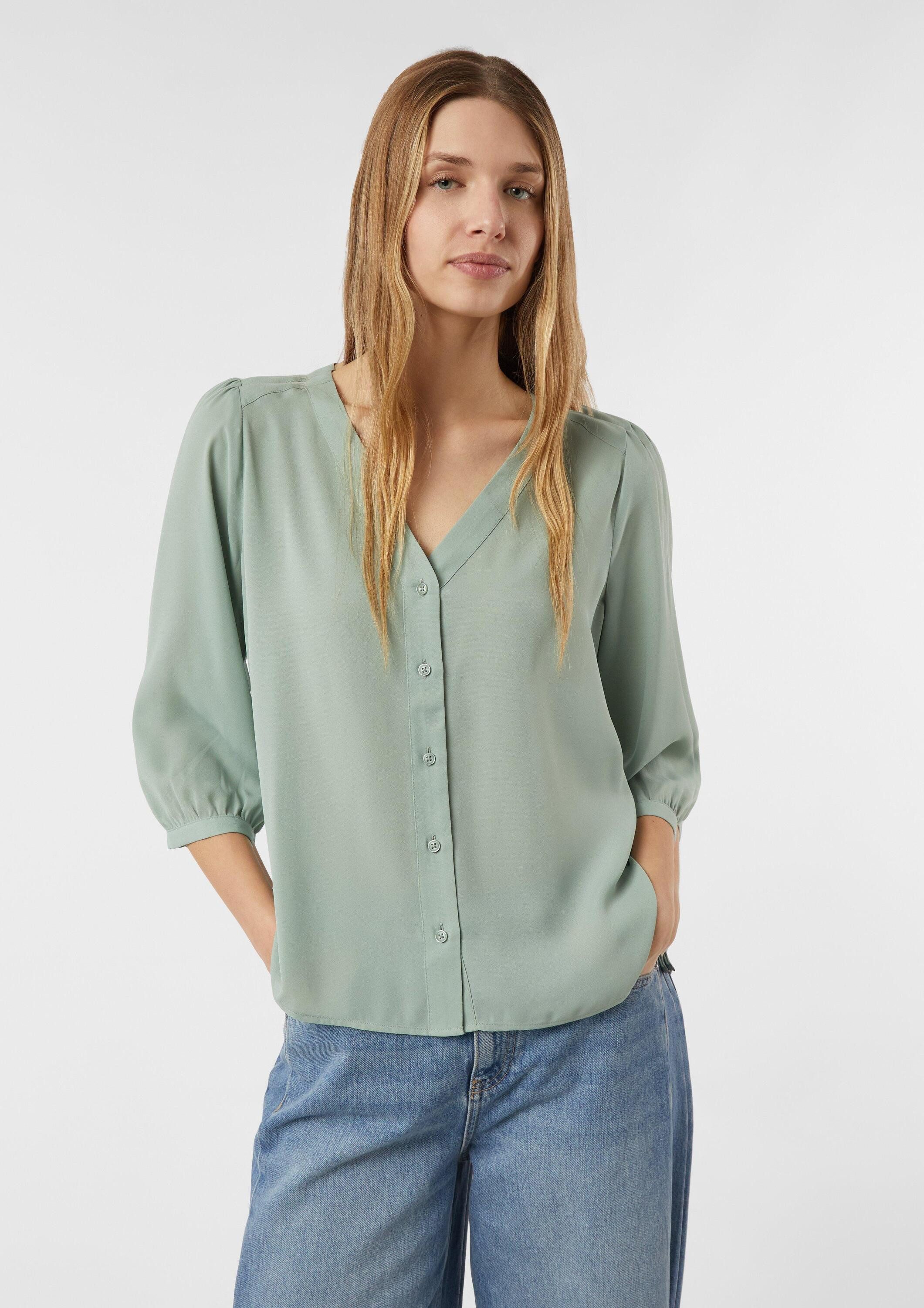 comma Kurzarmbluse Bluse Luftige Chiffon-Bluse mit V-Ausschnitt und 3/4-Ärmeln