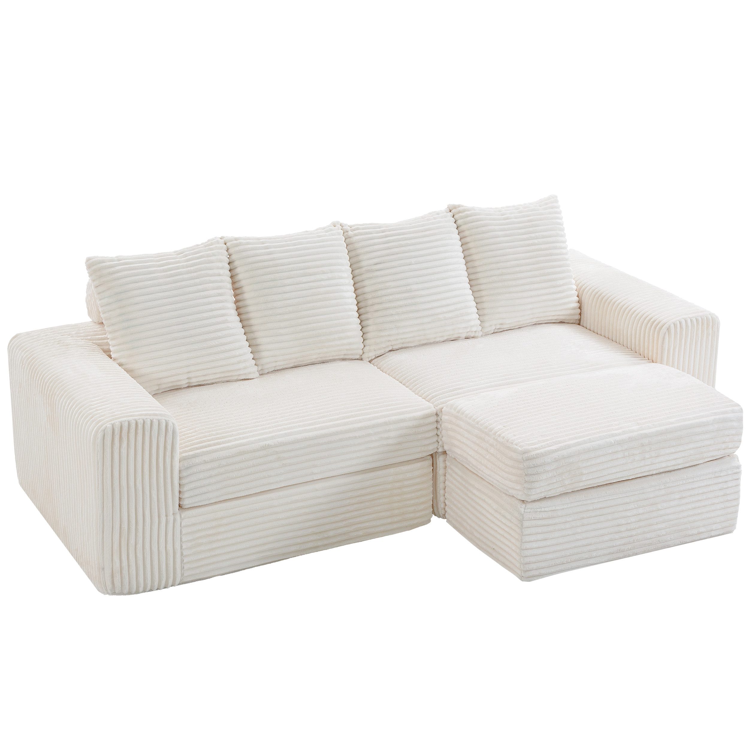 ZRHOME Sofa Modulares Sofa 245 cm, Breitcord, 30 cm Armlehnen, Sofagarnitur, modular, Hocker flexibel links oder rechts positionierbar