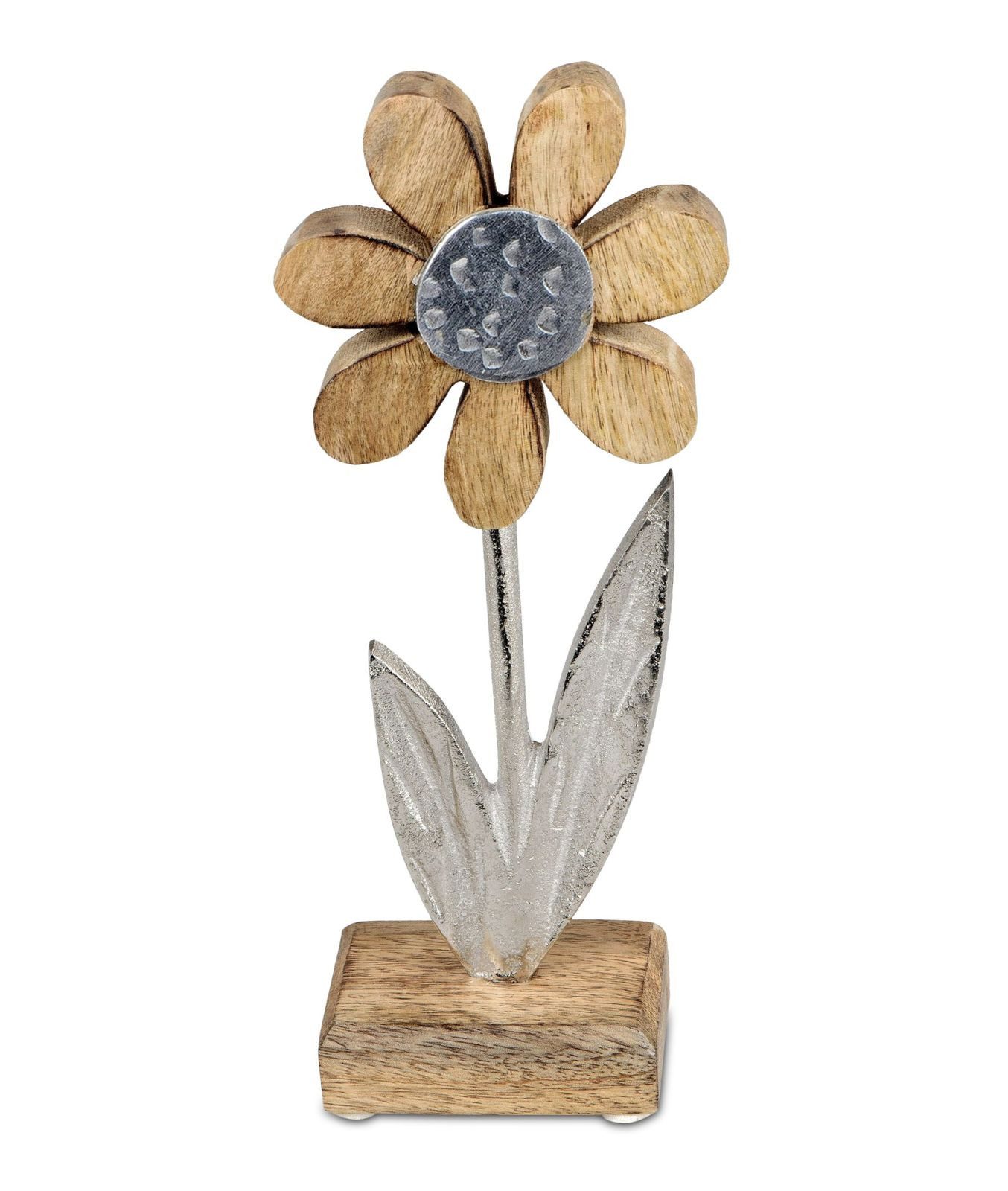 Kremers Schatzkiste Dekofigur Deko Blume Aluminium Mangoholz Sockel 24x11cm Dekoaufsteller Tischdeko